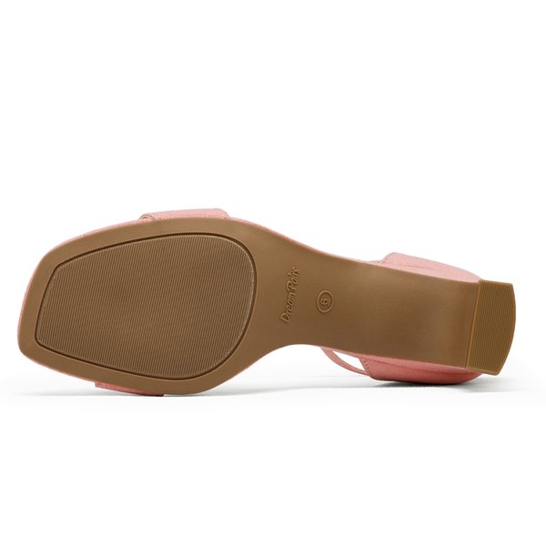 Square Toe Chunky Heel Sandals - LIGHT PINK - 4